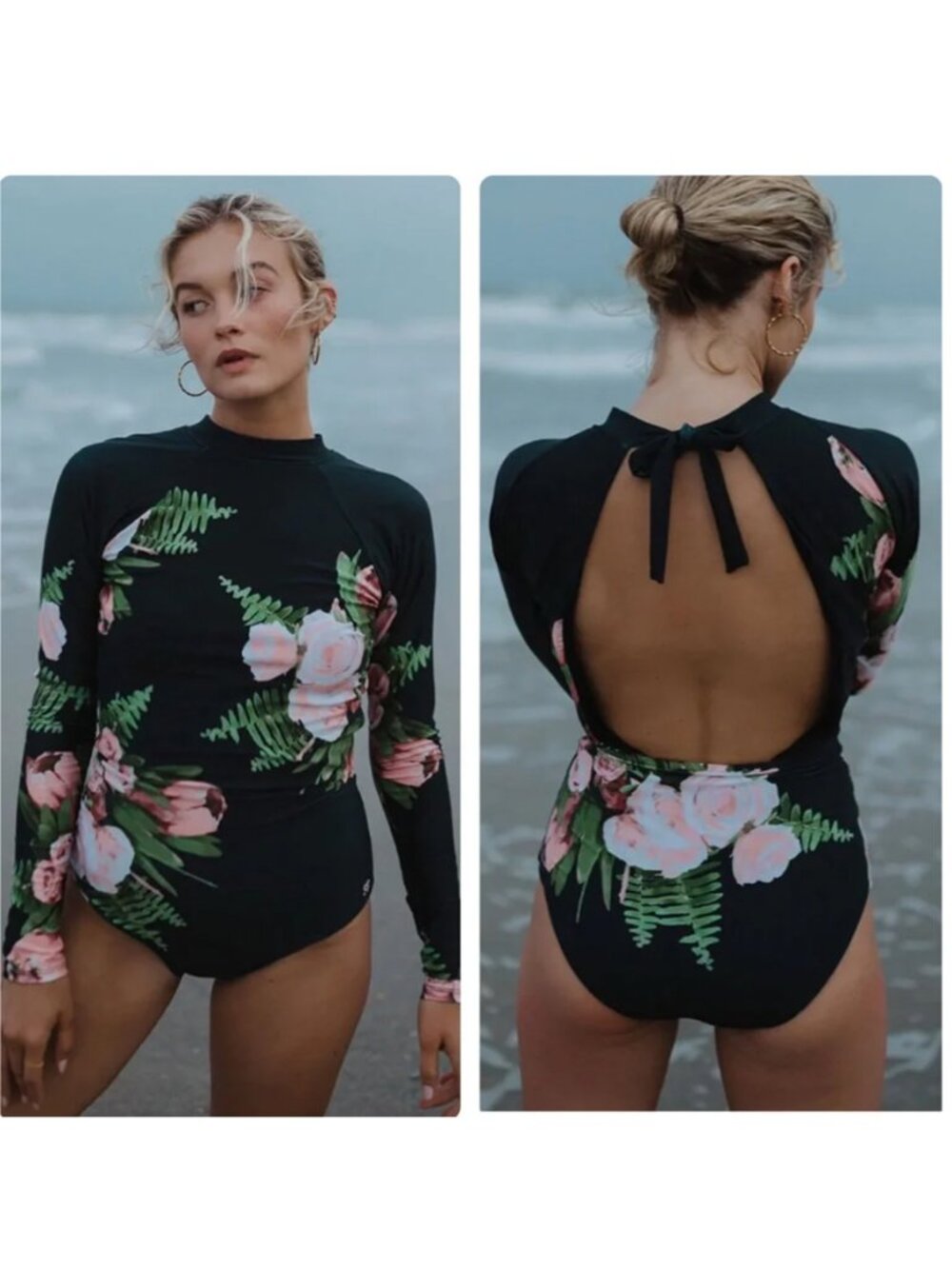 Albion Carolina Long Sleeve Floral Rash Guard One Piece Swimsuit Swim Beach XXL